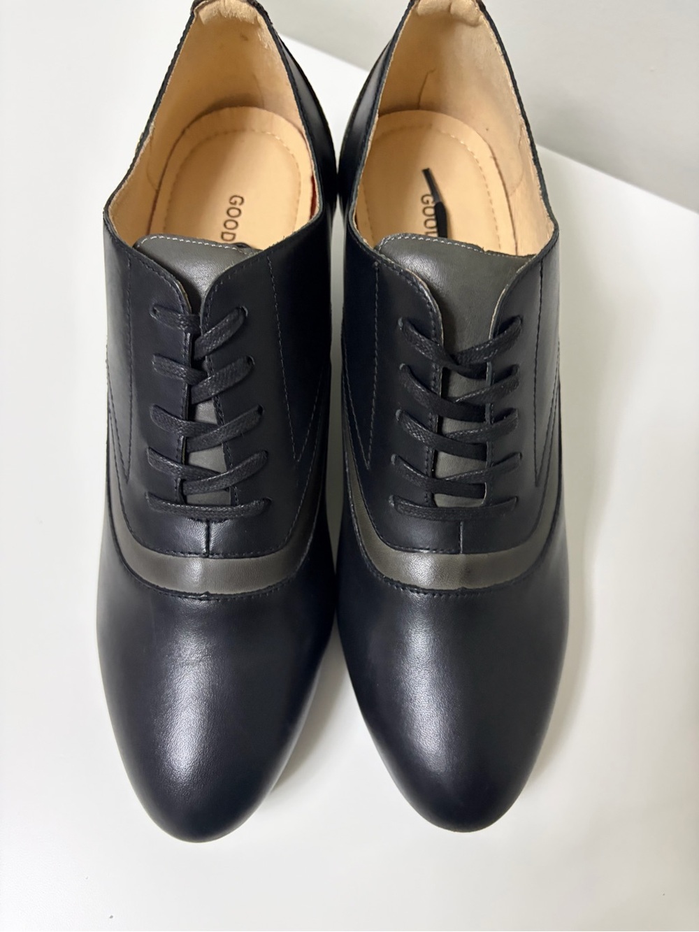 Goodomien Women’s Black & Grey Leather Oxford Chunky Heel Pumps Size 40 / US 9 - Picture 15 of 15